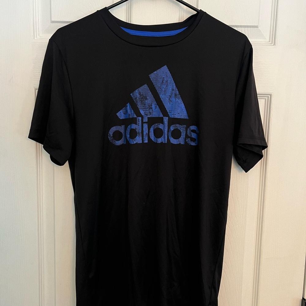Adidas Youth XL Climalite Tee in Black with Blue Logo